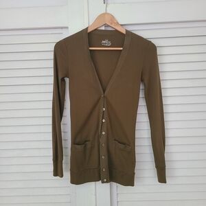 J. Crew Olive Green Slim V-Neck Button Cardigan